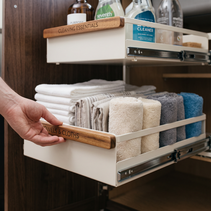 Cuisorb® 2-Tier Under-Sink Slide-Out Metal Storage Organizer with Acacia Wood Handle